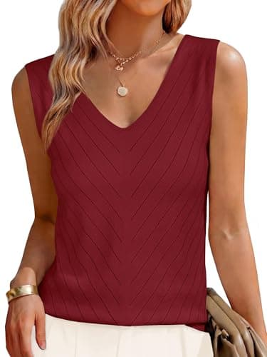 ANRABESS Womens V Neck Tank Tops Sleeveless Knit Summer Sweater Shirts 2026 Trendy Business Casual Dressy Work Outfits Red X-Large - Image 1