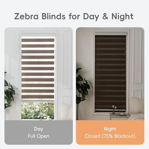 GHV Corded Zebra Blinds for Windows Room Darkening Blinds Dual Layer Privacy for Home and Office (Coffee, 37 in(W) x 72 in(H)) - Thumbnail 4