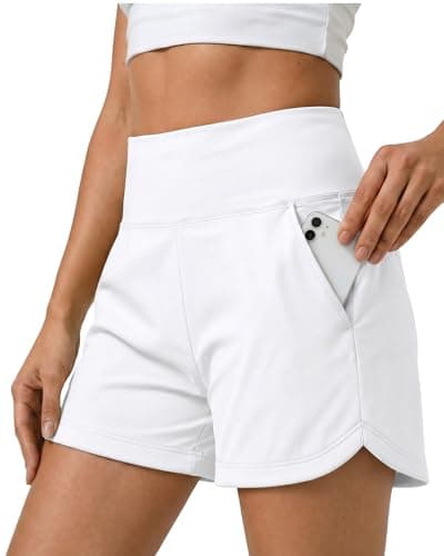Sorfneo Womens Running Shorts 3.5", High Waisted Quick Dry Athletic Shorts with Pockets for Gym Yoga Workouts White