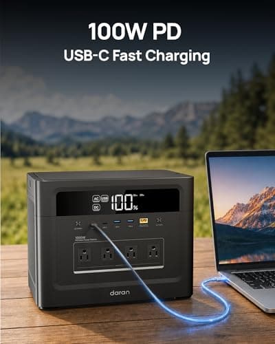 Portable Power Station 960Wh, 1000W Power Bank AC with 100W USB-C PD Output, 1 Hr Fast Charge, 110V Pure Sine Wave Solar Generator for Home Backup, Camping, Emergency, RV, Off-Grid Living (Peak 2000W) - Thumbnail 5