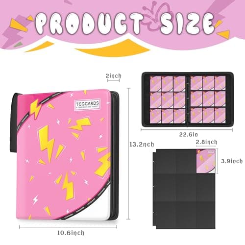 Trading Card Binder 9 Pocket,Card Binder 900 Pockets,Card Book Holder Cards with 50 Removable Sleeves,3-Ring Zip Design MTG/TCG/Sport Collectible Trading Card Albums Gifts for Boys and Girls (Pink) - Thumbnail 2