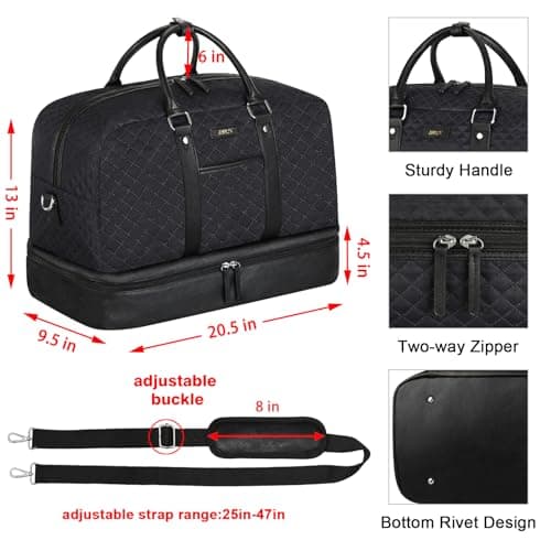 Weekender Bags for Women, 21" Large Travel Duffle Carry on with Crossbody Bag & Toiletry Bag, Water-Resistant Shoe Compartment, Trolley Sleeve, for Business Weekend Overnight Trips - Thumbnail 4