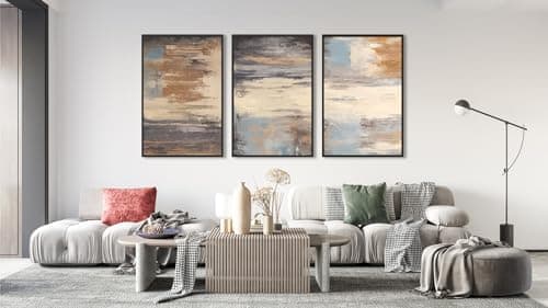 ASDCEUTICALS Large Canvas Wall Art - Brown Abstract Pictures for Living Room Aesthetic Retro Wall Decor Rustic Paintings Black Float Framed Artwork for Bedroom Dinning Room Office 16" X 24" X 3 pcs - Thumbnail 2