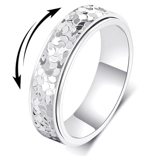 MHWTTY Fidget Spinner Ring for Women - Dragon Scales Silver Wedding Band for Anxiety Men Spinner Stainless Steel Promise Engagement Size 6