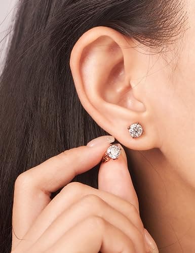 IMOLOVE Moissanite Stud Earrings with 0.6ct-3ct D Color Round Cut Lab Created Diamond Earrings in Sterling Silver with 18K Rose Gold Plated for Women Men-2 - Thumbnail 4