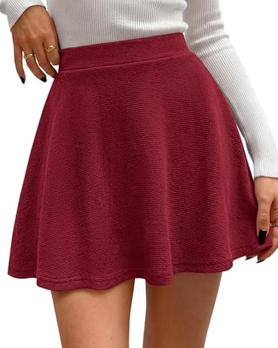 BTFBM Mini Skirts for Women Trendy Flared Basic Versatile Skorts Skater Tennis Fall Skirt with Shorts Underneath 2026(Burgundy, Medium) - Image 1