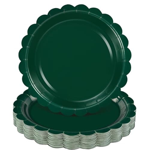 NatNarr 30 Pcs Dark Green Plates 9 Inch Scalloped Green Paper Plates Disposable Dessert Dinner Plate for Wedding, Master Party, Bridal Baby Shower - Image 1