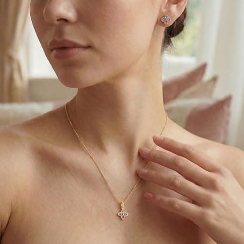 MTMY Layered Gold Necklace for Women, 14K Gold Plated Dainty Removable Purple Four Leaf Clover Pendant Necklace Lucky Jewelry Gift - Thumbnail 4