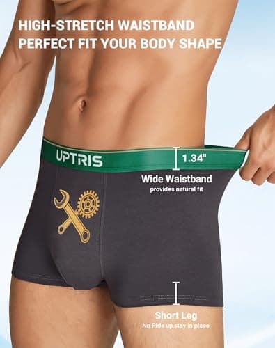 UPTRIS Boxer Briefs for Men Pack，Cotton Short-leg Mens Boxer Briefs Ultra Soft Underwear, 5 Packs No Riding Up Mens Underwear Comfort Moisture-Wicking and Breathable - Thumbnail 4