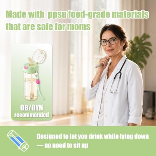PPSU Water Bottle for Postpartum & Bedridden Care, Sip-Controlled Flow & Anti-Choking Design, Patented Leak-Proof Easy Drinking Cup with Straw, Spill-Proof for Seniors, Pregnancy & Recovery(17oz) - Thumbnail 4