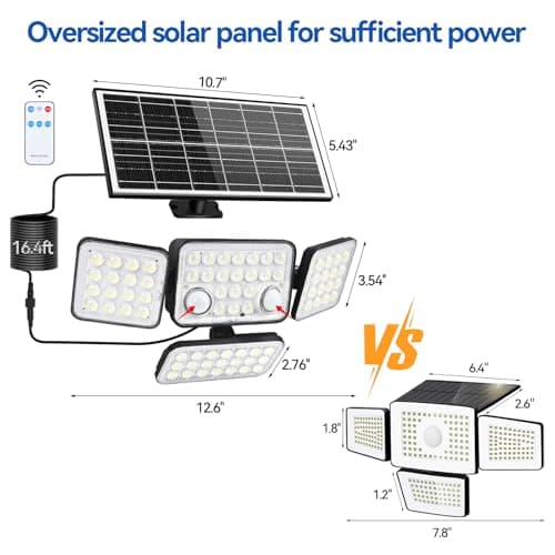 Aialun 2Pack Solar Lights Outdoor Motion Sensor 3600LM 5000mAh Battery,Bright 8500K 292 LEDs 4 Heads Solar Security Flood Lights Waterproof IP65,Remote Control,3 Modes for Backyard,Garage,Patio - Thumbnail 3
