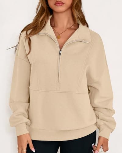 KIRUNDO Sweatshirt for Women 2026 Fall Half Zip Pullover Oversized Fleece Mock Neck Hoodies Fashion Outfits Winter Clothing(Beige, X-Large) - Thumbnail 6