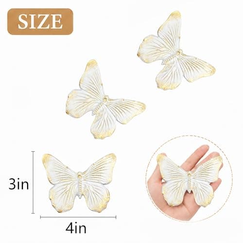 GUSFREUD 3D Butterfly Wall Decor Set – Resin Wall Decorations for Living Room, Bedroom, Garden, Yard, Outdoor and Gallery Walls - Ivory Gold - Set of 3 - Thumbnail 3