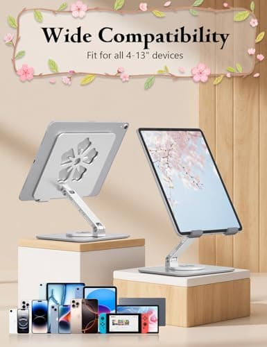 Axbima Rotating Tablet Stand for Desk, Aluminum Office Desk Accessories for Women Moms iPad Gifts Home Office Portable Monitor Stand for iPad, Compatible with iPad Pro, Air, Kindle, 4–12.9",Silver - Thumbnail 6