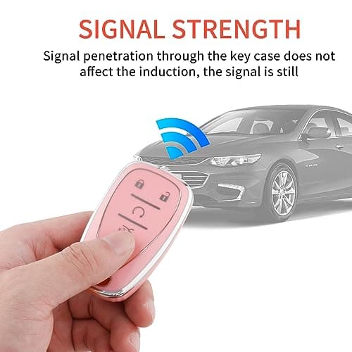 Pangpai Pink Key Fob Cover for Chevy, Soft TPU Key Case Protection with Bling Keychain Fit for Chevrolet Equinox Malibu Camaro Traverse - Thumbnail 5