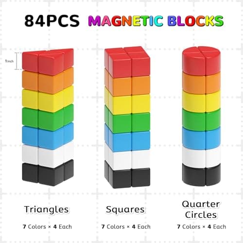 Hiwawind 84pcs Magnetic Blocks,Toys for 3 Year Old Boys & Girls, Sensory Toys for Kids with Autism, STEM Preschool Montessori Toys for Toddlers 3-5, Christmas Toys Birthday Gifts for Grandkids - Thumbnail 2