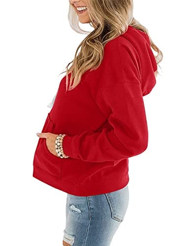 STOLKISS Hoodies Pullover for Women Casual Thin Sweatshirts Tops Loose Fit Long Sleeve Drawstring Design Hoody Sweatshirts Red - Thumbnail 2