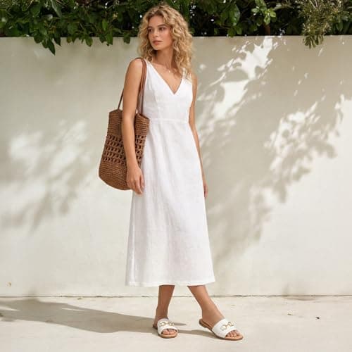 Rihero Flat Sandals for Women Dressy Square Peep Toe Summer Slides Comfortable Slip On Leather White Sandals Size 6 - Thumbnail 2