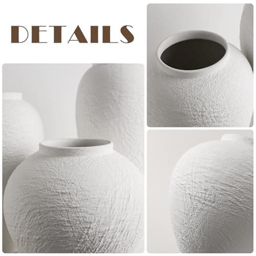 Vintage Ceramic Vase, Minimalist Texture Stone Patterned White Flower Vase, Decorative Vase for Living Room Shelf Farmhouse Dining Table Centerpiece Decor (White Texture 12.6'') - Thumbnail 3