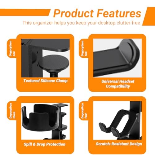 360° Rotating Controller & Headphone Holder - Adjustable Desk Cup Holder with Clamp-On Organizer | Gaming PC Desk Accessories - Thumbnail 4