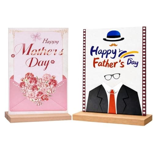 Double Sided Mothers Day Fathers Day Tabletop Decor, Reusable Wooden Centerpiece for Desk Shelf Mantel, Happy Mother’s Day Happy Father’s Day 2 in 1 Reversible Wood Sign for Home Farmhouse Decor - Image 1
