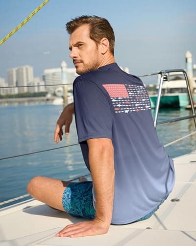 Pudolla Men's Fishing Swim Shirts Short Sleeve Sun Protection UV UPF 50+ SPF T-Shirt(Gradient_Blue_Fish XL) - Thumbnail 3