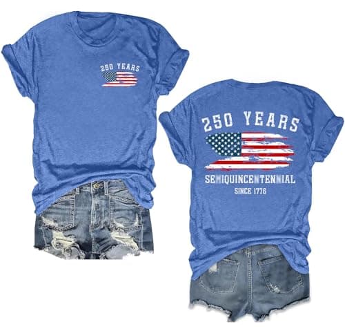 Ithalt 250th Anniversary USA Shirt Womens 4th of July Shirts American Patriotic T Shirts USA Flag Short Sleeve Tops(ABlue2,Small) - Image 1