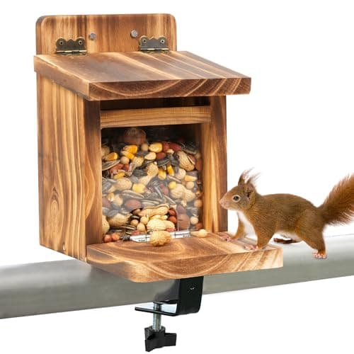 MIXXIDEA Deck Squirrel Feeder Box, Sturdy Squirrel Feeding House with Thickness 1.5CM Wood, No Assembly Required, for Backyard Outside Garden (1 PCS) - Image 1