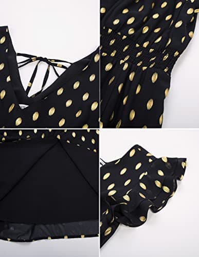 GRACE KARIN 2026 Womens Summer Dresses V Neck Ruffle Sleeve Floral Boho Beach A-Line Dress Black-Polka Dot XX-Large - Thumbnail 6