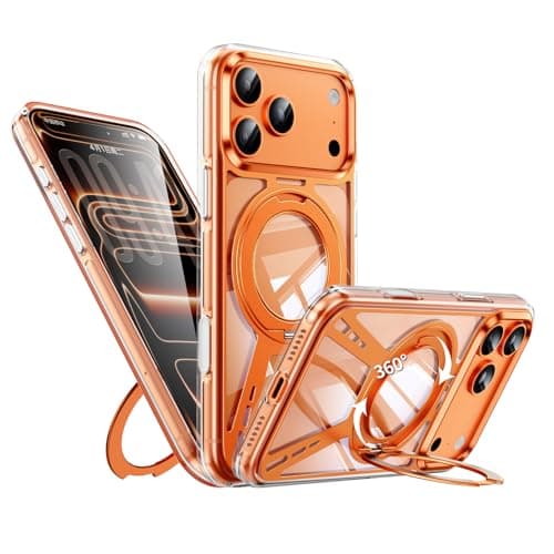 for iPhone 17 Pro Max Case with Stand, Magnetic iPhone 17Pro Max Case 360 Rotatable Ring Stand Compatible with MagSafe Mil-Grade Shockproof Aluminum Metal 17 Pro Max Case Translucent Slim Cover Orange - Thumbnail 2