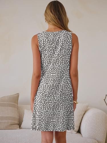 ANRABESS Womens Summer Tank Dress Square Neck Sleeveless Mini Sundress with Pocket 2026 Casual Floral Beach Vacation Outfits Khaki Polka Dot XX-Large - Thumbnail 3