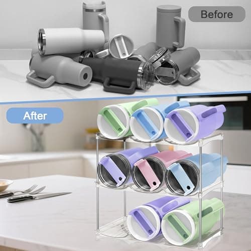 Water Bottle Organizer for Stanley 40oz Tumbler - Stackable Water Bottle Holder and Tumbler Organizer for Cabinet Kitchen Organization and Storage for Stanley Cup Holder, Cup Organizer Rack, 3 Pack - Thumbnail 6