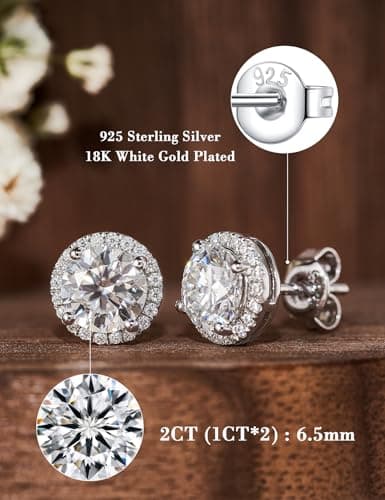 IMOLOVE Moissanite Stud Earrings with 2.4CT D Color Lab Created Moissanite Halo Earrings in Sterling Silver Trendy Earrings for Women Men-1 - Thumbnail 2
