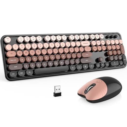 MOFII Wireless Keyboard and Mouse Combo, 2.4 GHz Full-Size Retro Round Keyboard with 8 Multimedia & Shortcut Keys, Plug and Play, Compatible with Mac, Windows, Laptop, Desktop, PC - Coffee Gradient - Image 1