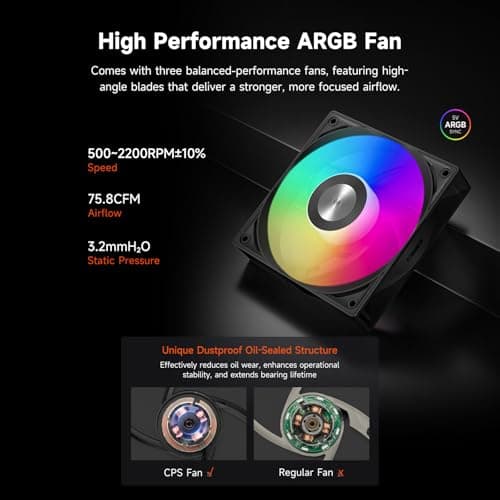 PCCOOLER Liquid CPU Cooler ARGB Display, 360mm AIO with 2.8-Inch LCD Screen, Ceramic Bearing Pump, 3×120mm ARGB PWM Fans, Aluminum Radiator, Intel LGA 1851/1700 & AMD AM5 Compatible(GT360M Black) - Thumbnail 4