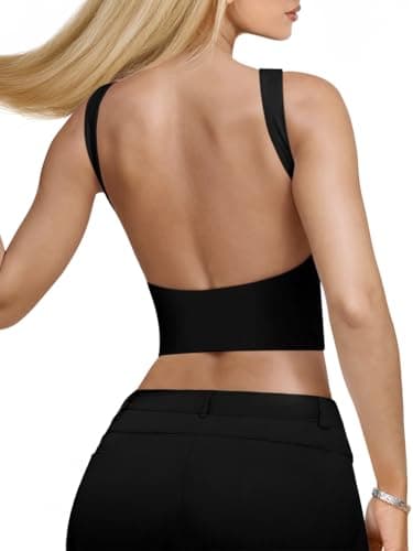 REORIA Women's Summer Sexy Open Back High Neck Sleeveless Tank Top Double Lined Y2k Trendy Backless Crop Tops Plus Size Black 2X-Large - Image 1
