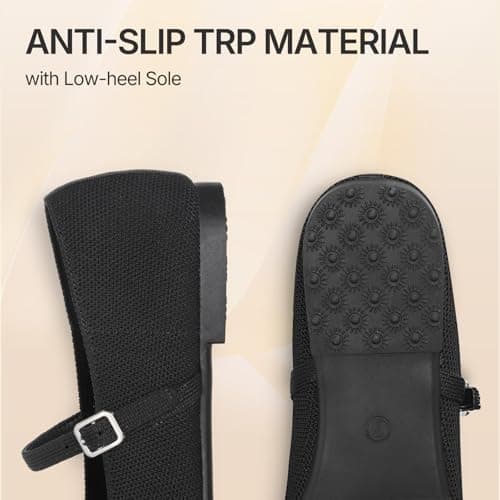 ATHMILE Square Toe Ballet Flats Mary Janes Shoes Women with Padded Heel & Adjustable Strap, Knit Slip-On Flats for Women for Office, Dressy & Casual, Machine Washable for Easy Care Black Size 9.5 - Thumbnail 6