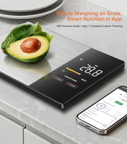 KUAIVO Smart Nutrition Food Scale with LED Display, Tracks Calories, Fat, Carbs & Protein via App, 1g Precision Digital Kitchen Scale for Healthy Eating & Meal Prep - Thumbnail 2