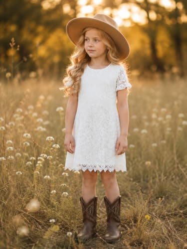 ALLOVIN Girls & Toddlers Graduation Soft Lace A-Line Short Sleeve Birthday Party Flower Girl Dress Wedding Communion | White | 3T - Thumbnail 3