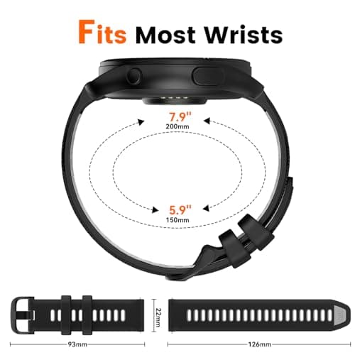 Velocarer Watch Band for Garmin Forerunner 265/Forerunner 255/Vivoactive 4/Venu 3/Venu 2, 22mm Quick Release Silicone Sport Bands, Black & Gray - Thumbnail 6