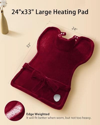 Heating Pad for Back Pain Relief, Mothers Day Gifts for Mom Women Grandma, Edge Weighted Electric Heating Pads for Neck and Shoulders, 6 Heat Settings, 4 Timer Options, Machine Washable, 24"x33", Red - Thumbnail 6