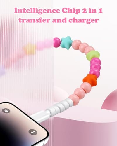 JAKPAK USB Cable for iPhone Beaded Phone Charger 66W Fast Charging Data Transfer 3.3FT Stylish Durable Anti-Tangle USB Charging Cord Women Girls for iPhone 14 13 12 11 XR R iPad Airpods Car - Thumbnail 2