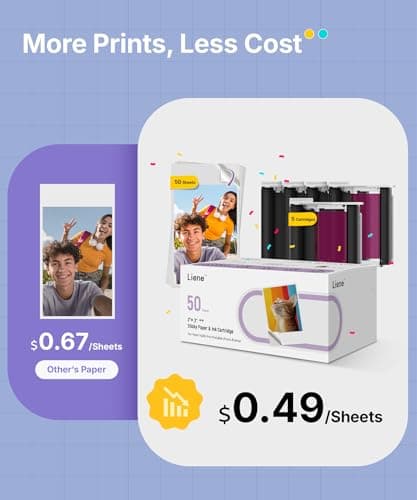 Liene Pearl N200 Pro Portable Photo Printer, Instant Mini Picture Printer for iPhone Smartphone, Thermal Dye Sublimation, Bluetooth Sticker Printer 50 Sheets 2x3 Adhesive Paper & 5 Cartridges, Purple - Thumbnail 2