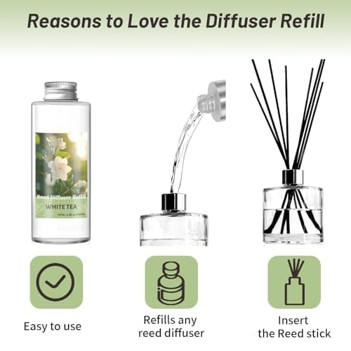 STRN Reed Diffuser Oil Refill, White Tea Scented Diffuser with Stick 200ML - Thumbnail 3