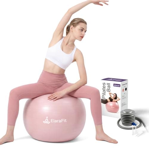 ElaraFit Anti Burst Large Exercise Ball for Yoga Non Slip Pilates Ball with Pump 550 lbs Capacity for Pregnancy, Fitness Size L 23 to 26 inches, About 58 to 65cm (Pink) - Image 1