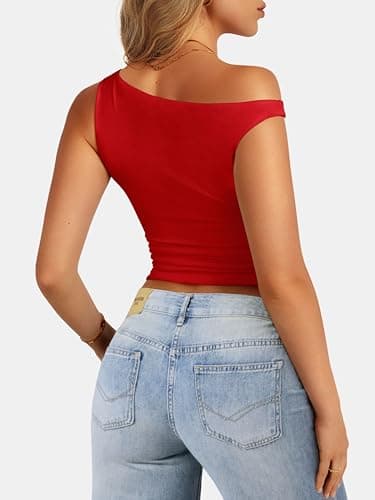 ATHMILE Womens Off The Shoulder Tops Summer Sleeveless Shirts Going Out Crop Tank Top Y2K T Corset Tube Fashion Outfits 2026 Red - Thumbnail 3
