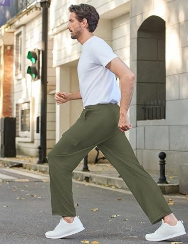 Deyeek Mens Lightweight Cargo Sweatpants with Pockets Straight Leg Cotton Sweatpants for Men Gym Workout Cargo Sweat Pants Olive Green - Thumbnail 3