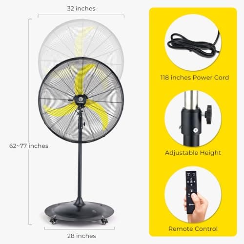 FUGOO 20'' Outdoor Quiet Oscillating Pedestal Fan With Remote Control,All Sealed BLDC Motor, 4-Speed Waterproof Outdoor Fan, Heavy Duty Industrial Fans for House,Patios, Commercial, Garage, Warehouse - Thumbnail 2