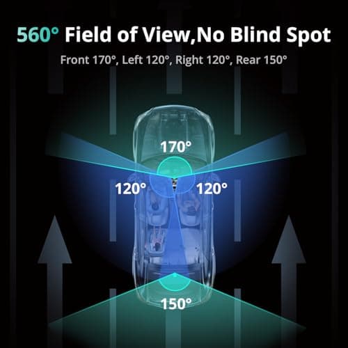 BOTSLAB 3K 4 Channel Dash Cam with Hardwire Kit, 24/7 Parking Mode, 360°All-Sides View, Front and Rear Inside Car Camera, 3.18”Touch Screen,Night Vision Voice Control,Free 128GB Card 5.8GHz WiFi & GPS - Thumbnail 3