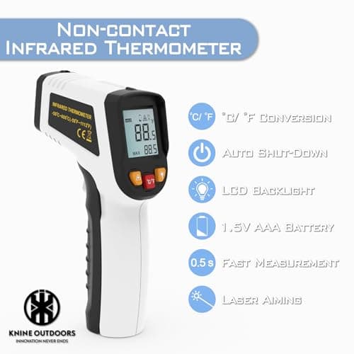 KNINE OUTDOORS Infrared Thermometer Laser Temperature Gun, -58℉ to 1112℉, Single Laser Targeting, Distance to Spot Ratio 12:1, for Cooking, Oven and Meat (White) - Thumbnail 3